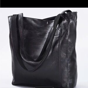 Elegant Black Leather Tote Bag